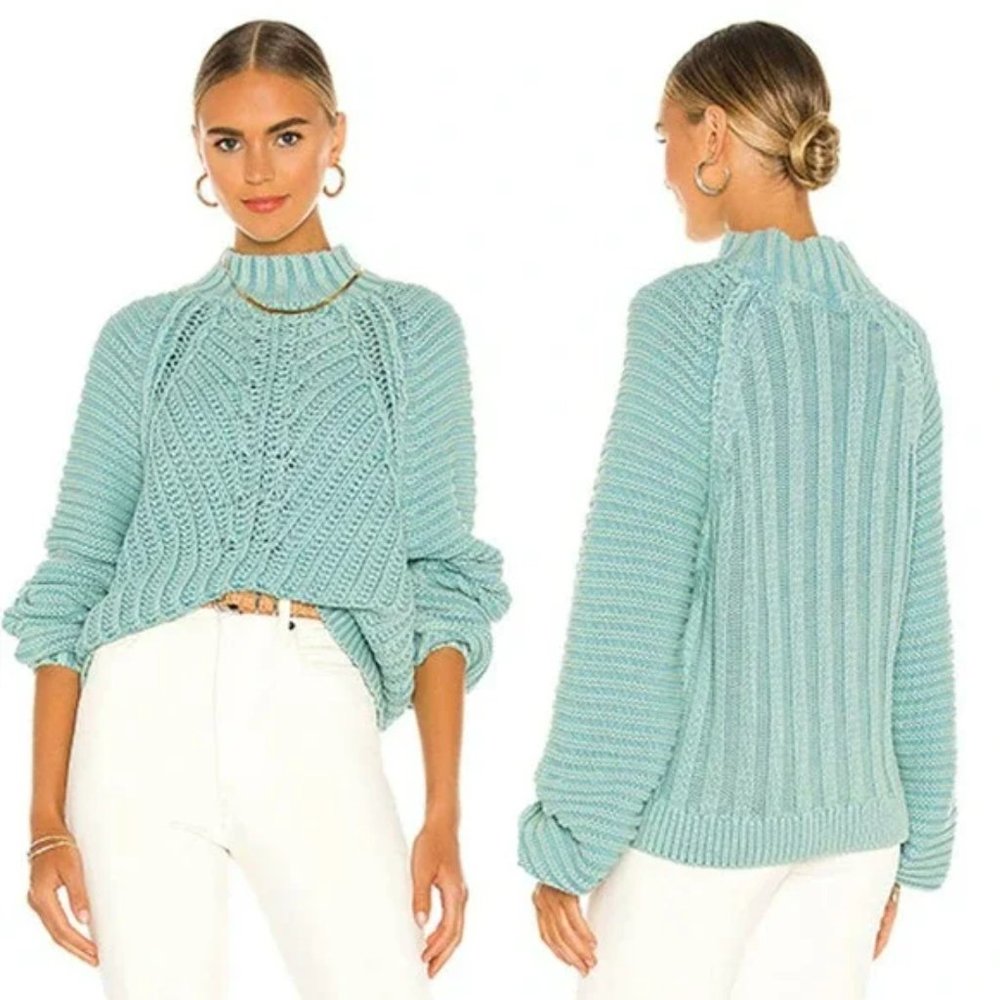 Free People Sweetheart Women's Sweater Ocean Pearl Blue Size: Medium NWT - Picture 9 of 9